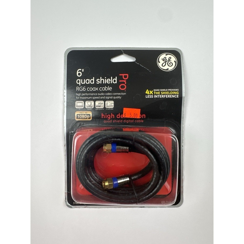 GE 6ft Quad Shield RG6 Coax Cable 1080p HD Digital 3GHz 37665 New